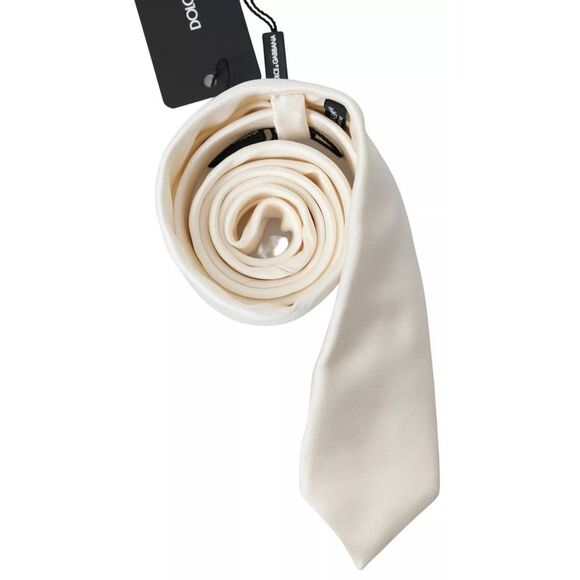 Dolce & Gabbana Off White Satin Silk Classic Men Men's Necktie (Pre-Owned)